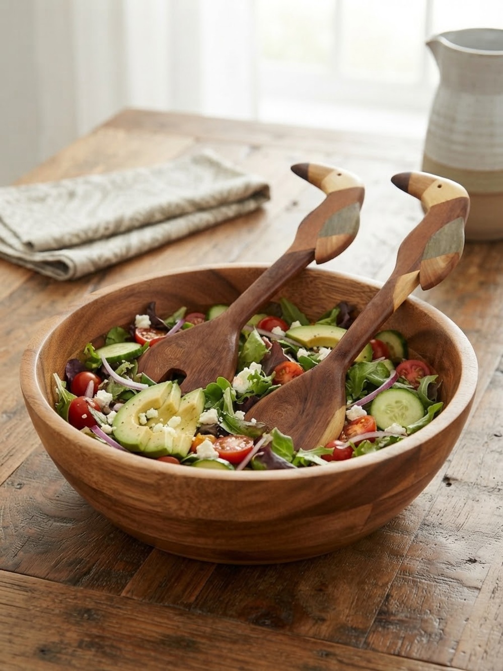 Handmade Wooden Toucan Bird Salad Servers Set